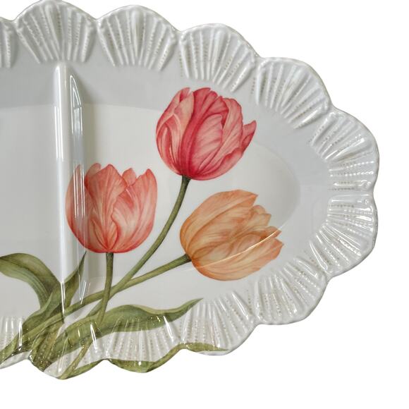 Shabby Chic MELAMINE Pink Tulips Flowers Spring 15" Serving Tray Platter NEW - Picture 2 of 6